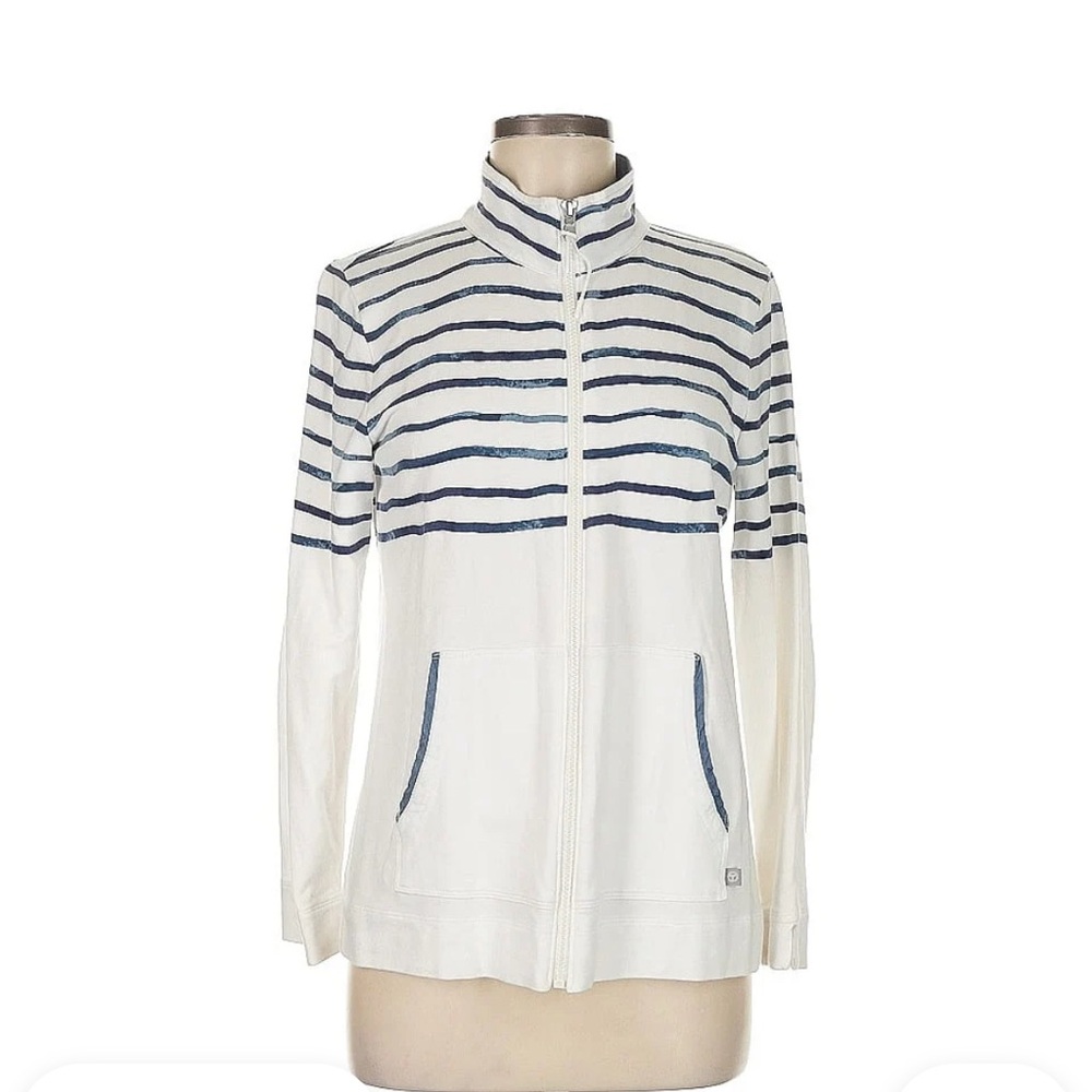 Talbots Striped White and Blue Zip-Up Jacket